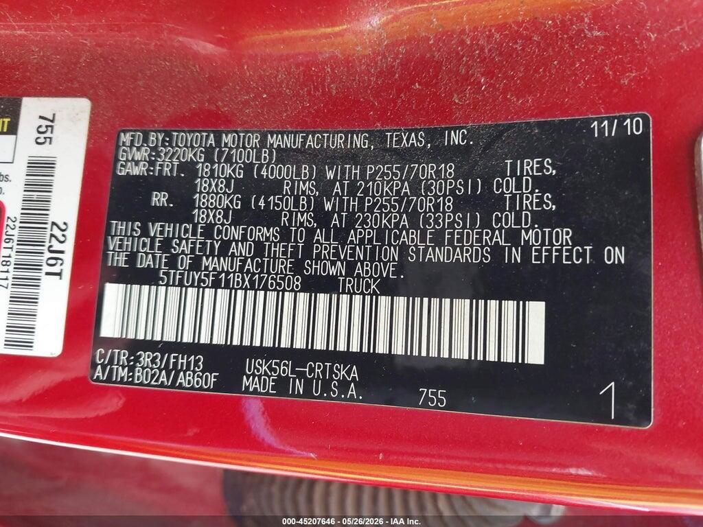 5TFUY5F11BX176508 2011 TOYOTA TUNDRA photo no. 9