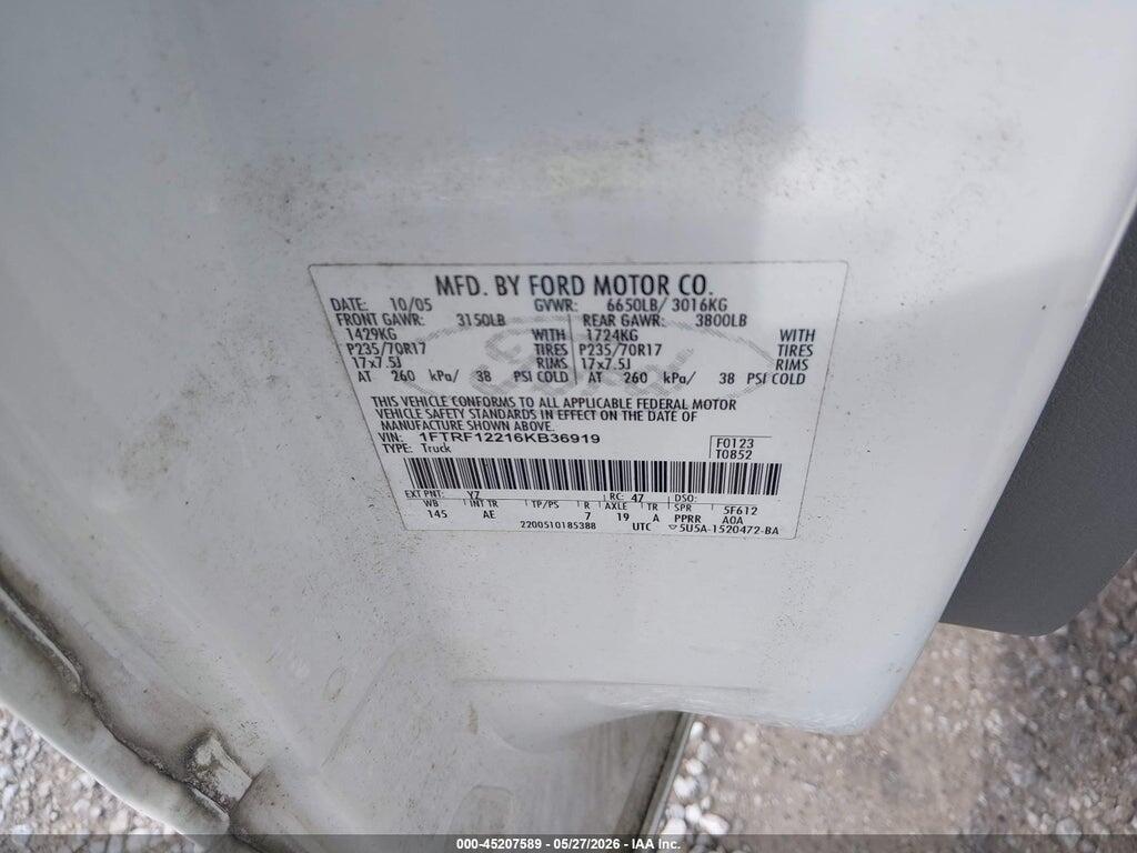 1FTRF12216KB36919 2006 FORD F-150 photo no. 9