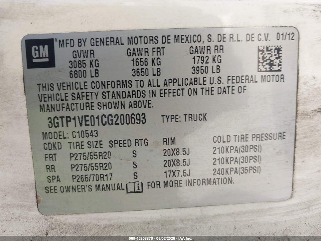 3GTP1VE01CG200693 2012 GMC SIERRA 1500 photo no. 9