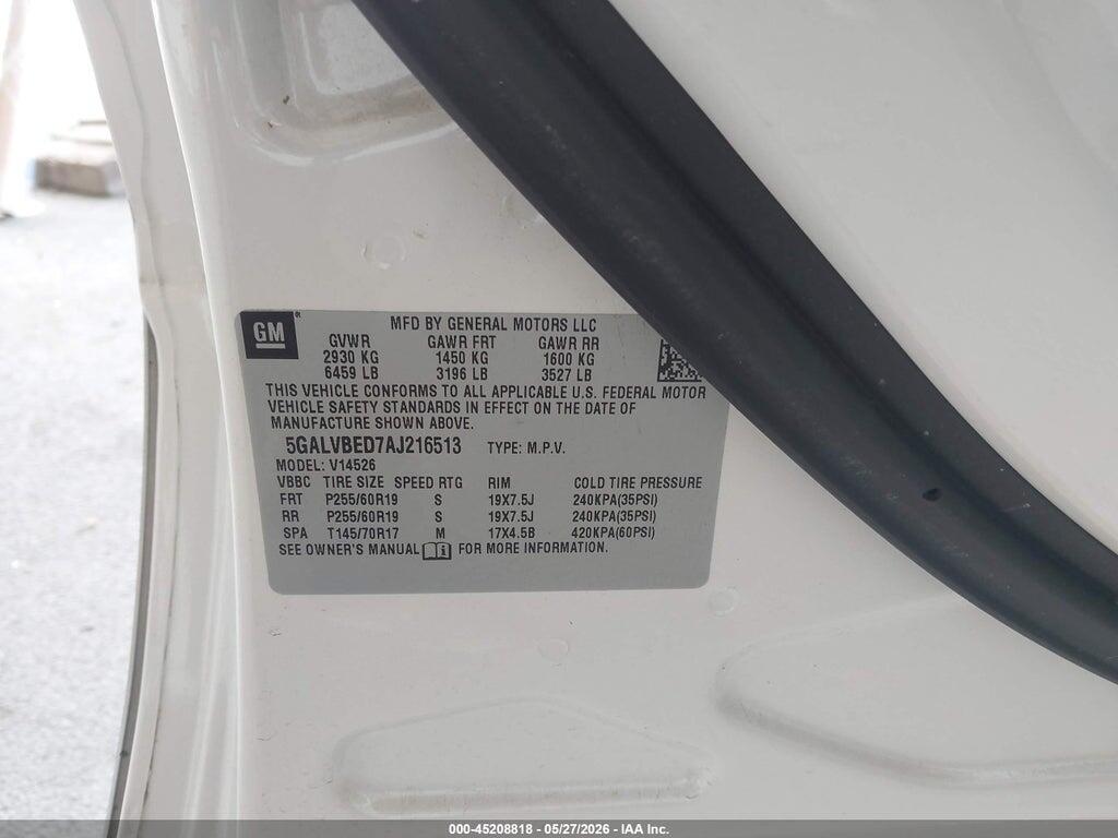 5GALVBED7AJ216513 2010 BUICK ENCLAVE photo no. 9