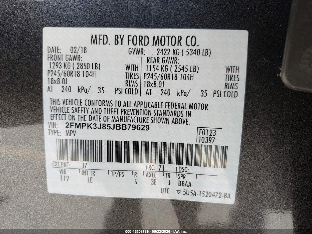 2FMPK3J85JBB79629 2018 FORD EDGE photo no. 9