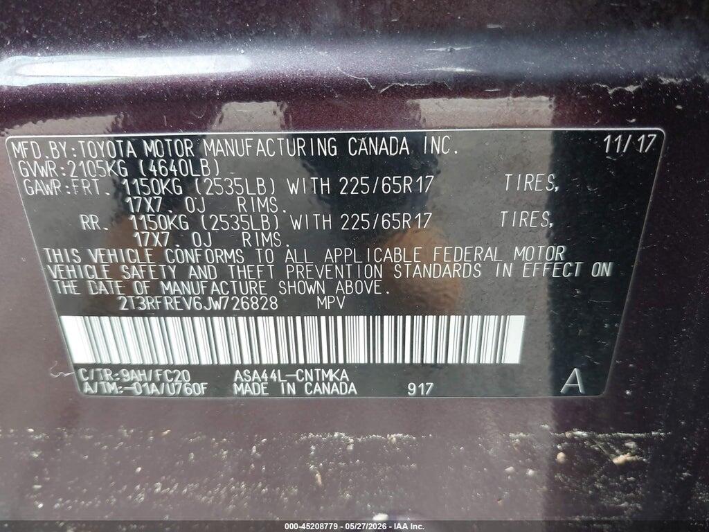 2T3RFREV6JW726828 2018 TOYOTA RAV4 photo no. 9