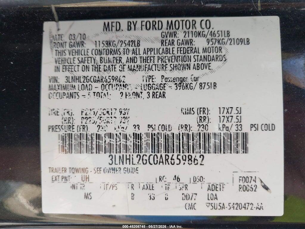 3LNHL2GC0AR659862 2010 LINCOLN MKZ photo no. 9