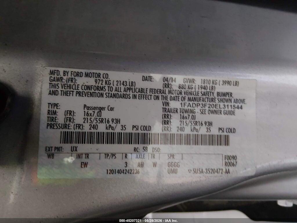 1FADP3F20EL311544 2014 FORD FOCUS photo no. 9