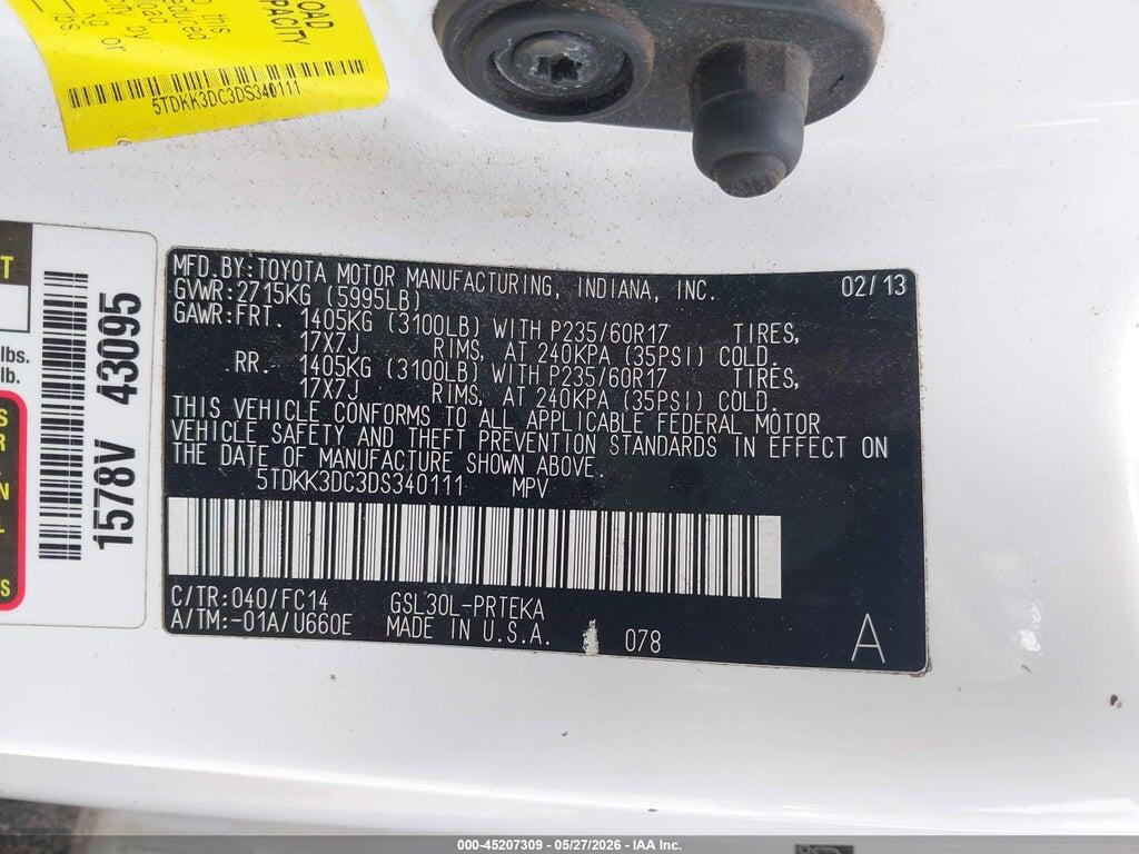 5TDKK3DC3DS340111 2013 TOYOTA SIENNA photo no. 9