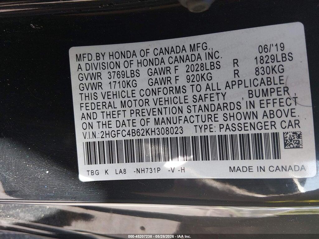 2HGFC4B62KH308023 2019 HONDA CIVIC photo no. 9