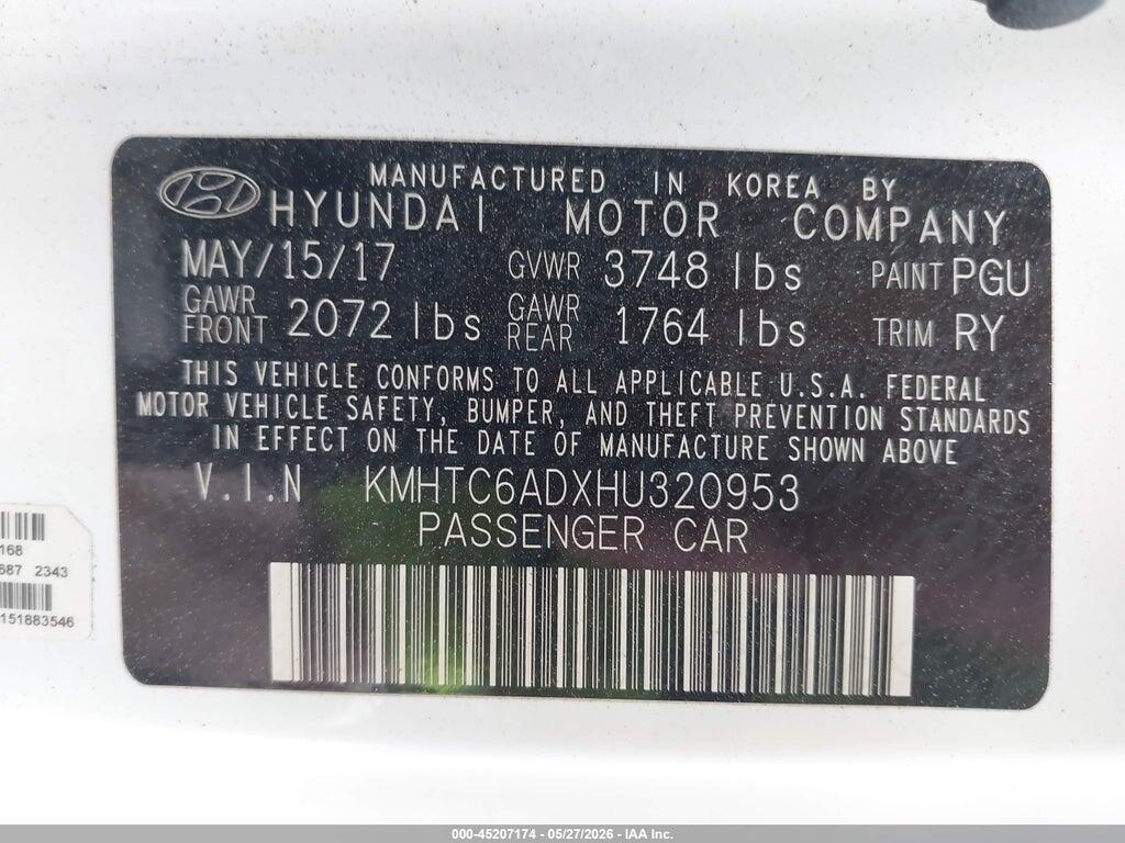 KMHTC6ADXHU320953 2017 HYUNDAI VELOSTER photo no. 9
