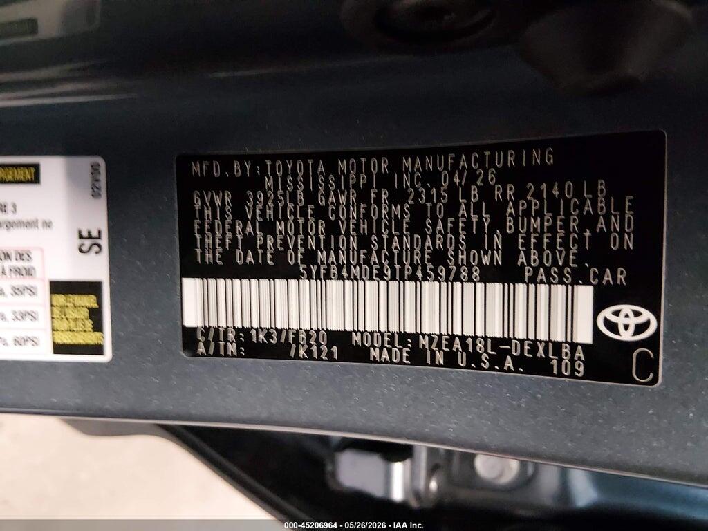 5YFB4MDE9TP459788 2026 TOYOTA COROLLA photo no. 9