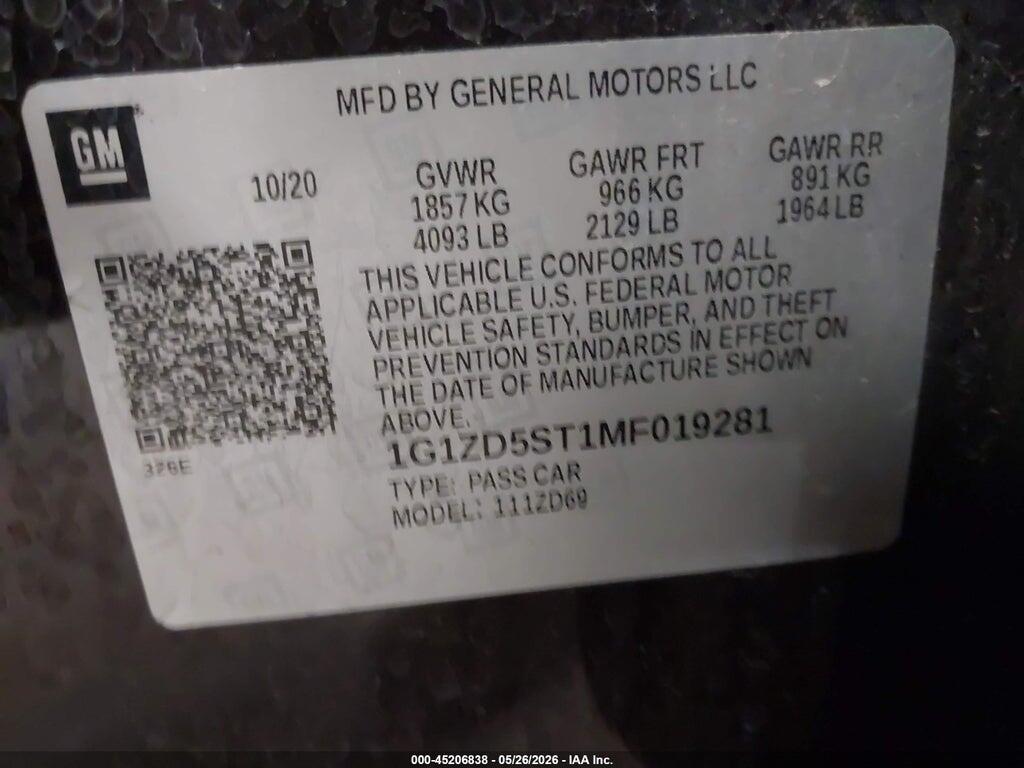1G1ZD5ST1MF019281 2021 CHEVROLET MALIBU photo no. 9