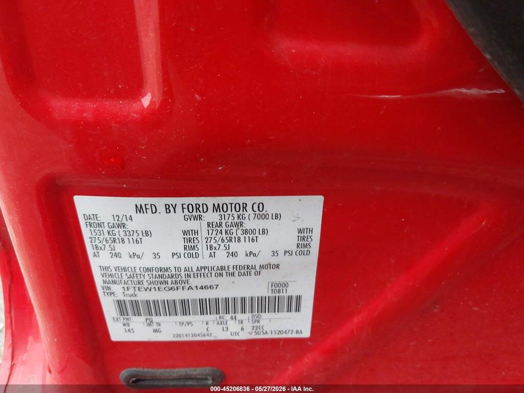 1FTEW1EG6FFA14667 2015 FORD F-150 photo no. 9