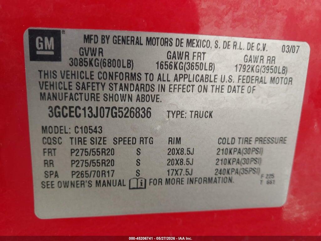 3GCEC13J07G526836 2007 CHEVROLET SILVERADO 1500 photo no. 9