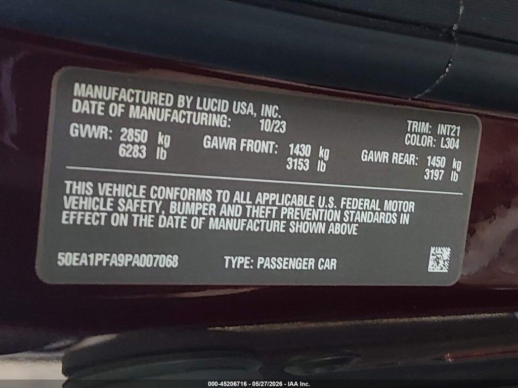 50EA1PFA9PA007068 2023 LUCID AIR photo no. 9