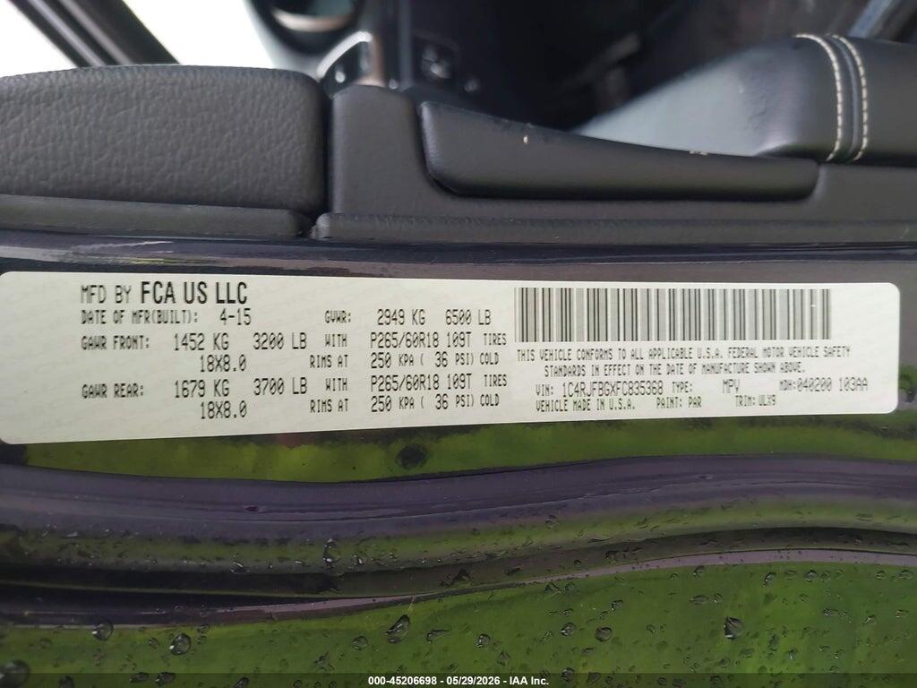 1C4RJFBGXFC835368 2015 JEEP GRAND CHEROKEE photo no. 9