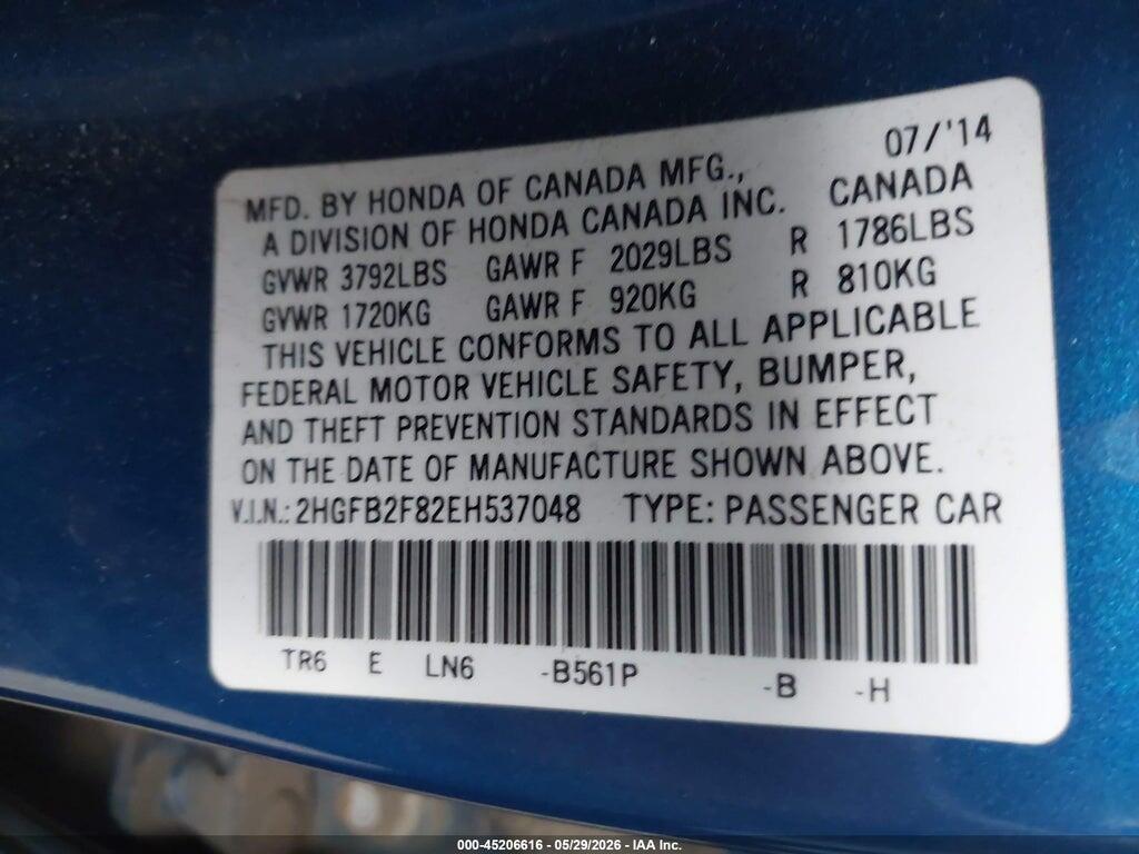 2HGFB2F82EH537048 2014 HONDA CIVIC photo no. 9