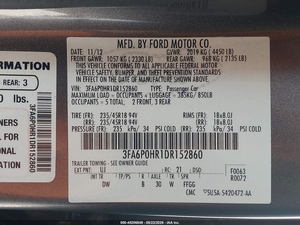 3FA6P0HR1DR152860 2013 FORD FUSION photo no. 9