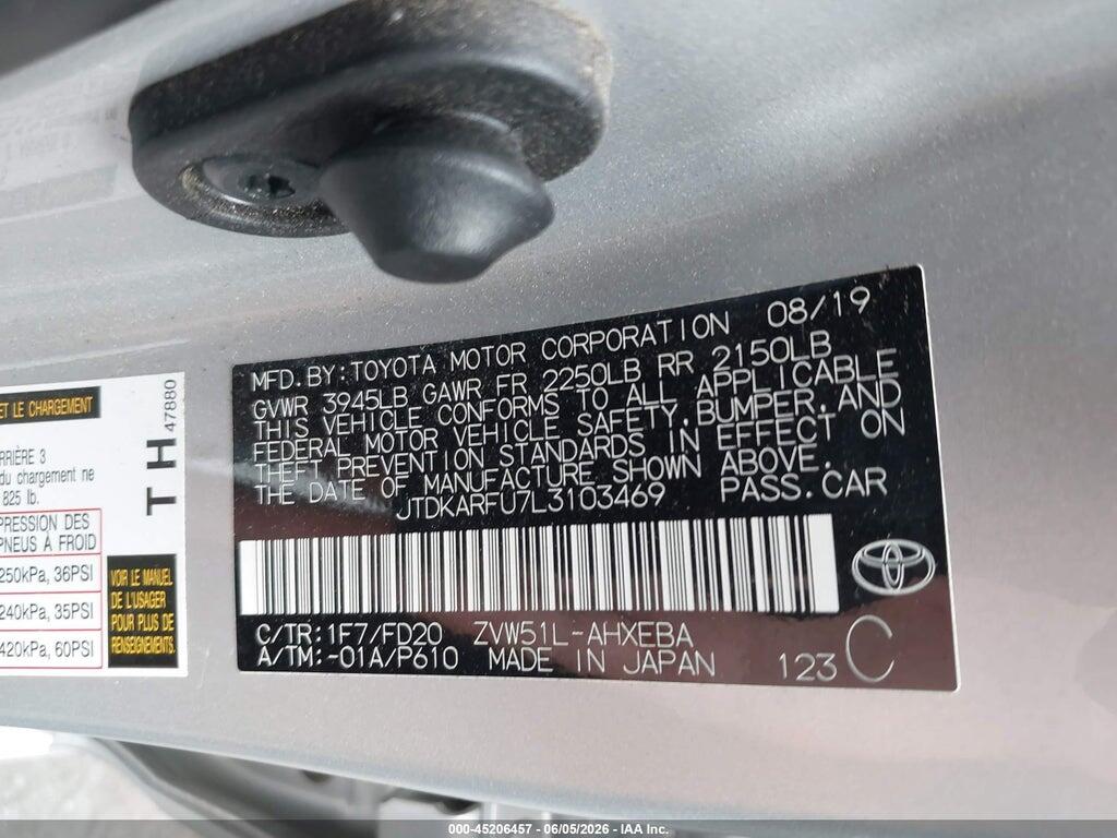 JTDKARFU7L3103469 2020 TOYOTA PRIUS photo no. 9