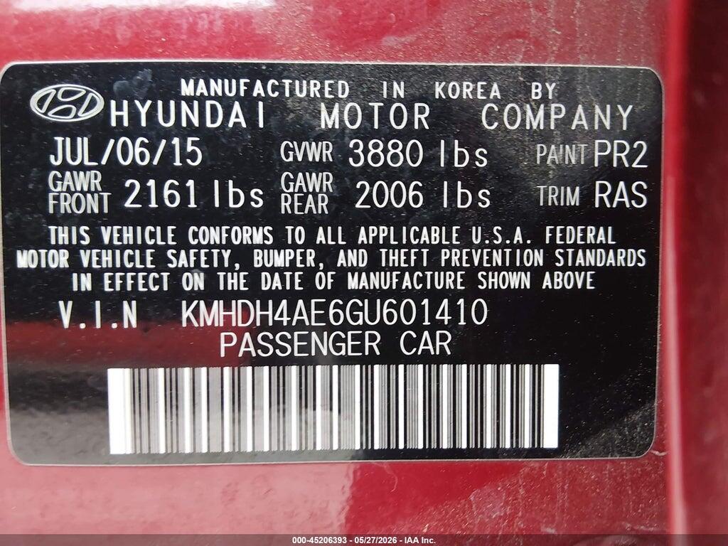 KMHDH4AE6GU601410 2016 HYUNDAI ELANTRA photo no. 9