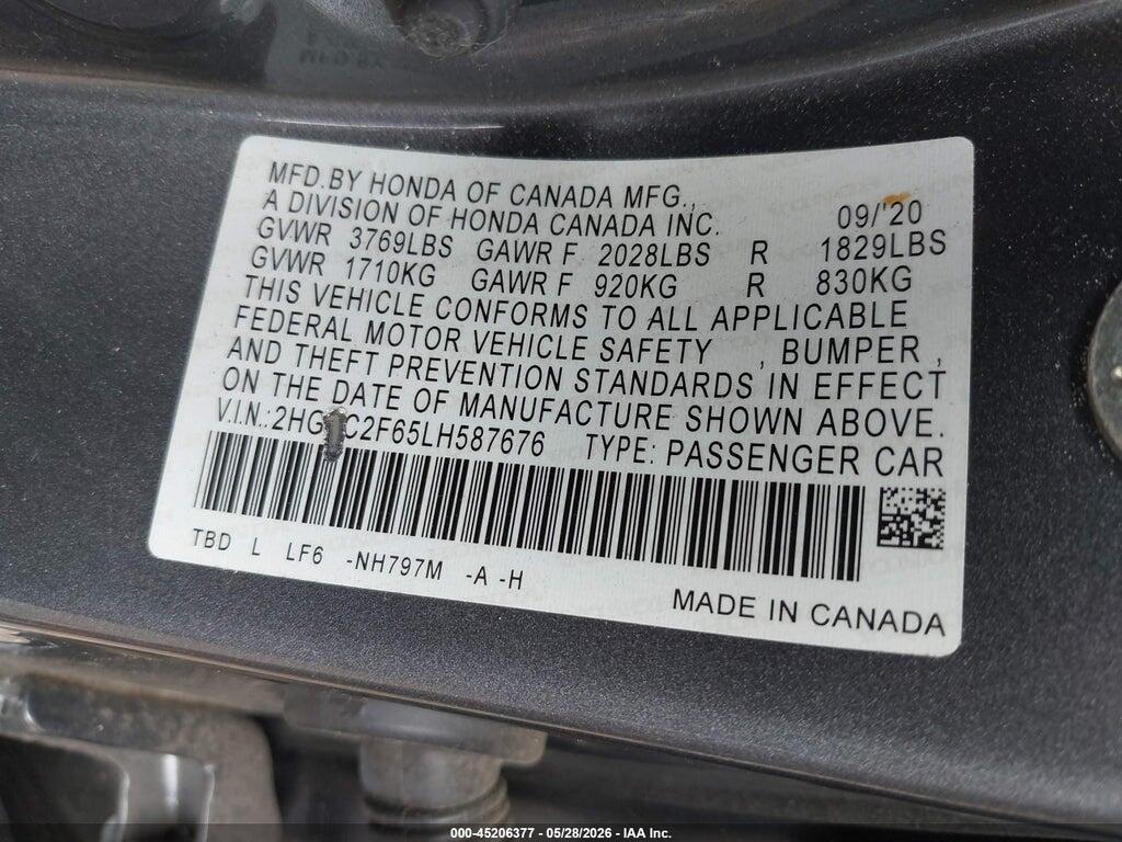 2HGFC2F65LH587676 2020 HONDA CIVIC photo no. 9
