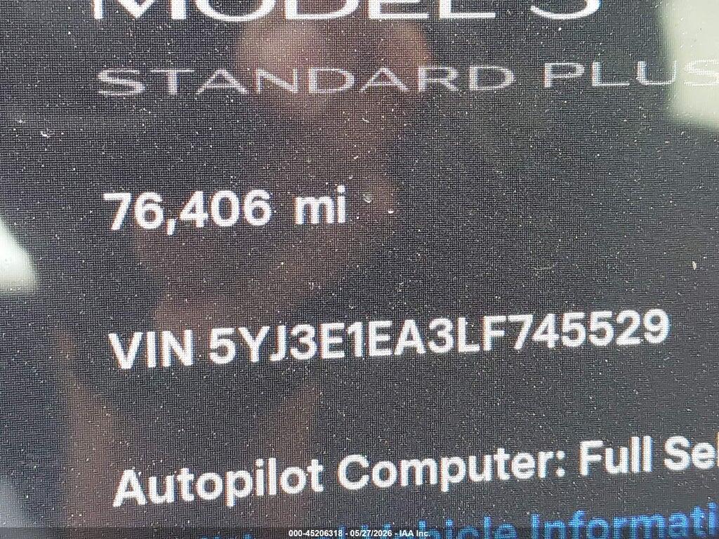 5YJ3E1EA3LF745529 2020 TESLA MODEL 3 photo no. 9