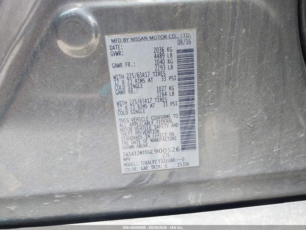 5N1AT2MT0GC900526 2016 NISSAN ROGUE photo no. 9