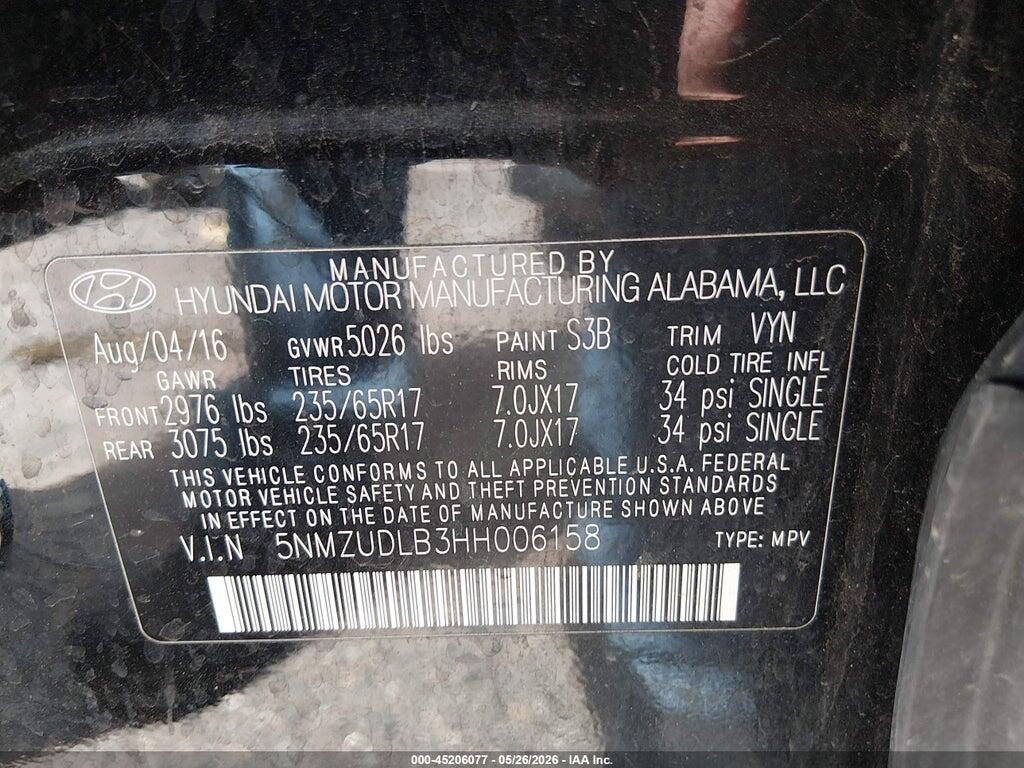 5NMZUDLB3HH006158 2017 HYUNDAI SANTA FE SPORT photo no. 9