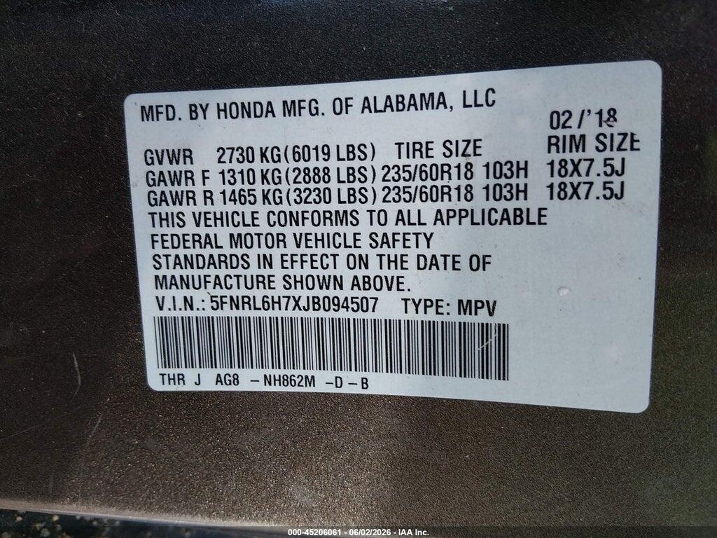 5FNRL6H7XJB094507 2018 HONDA ODYSSEY photo no. 9