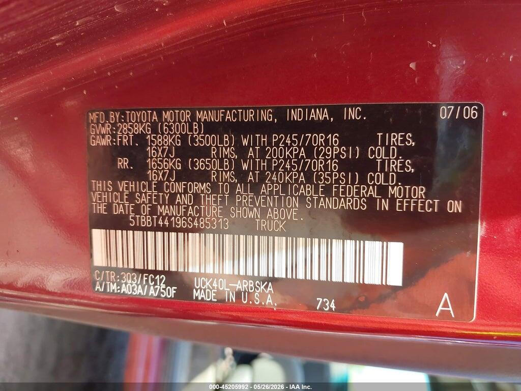 5TBBT44196S485313 2006 TOYOTA TUNDRA photo no. 9
