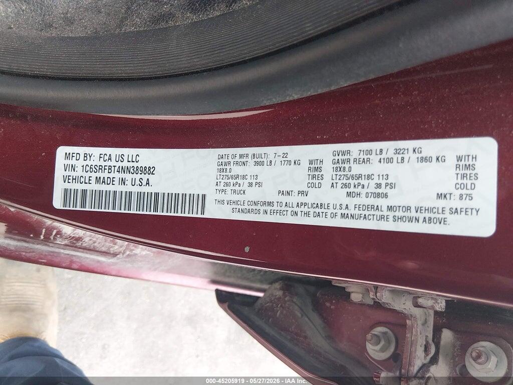 1C6SRFBT4NN389882 2022 RAM 1500 photo no. 9