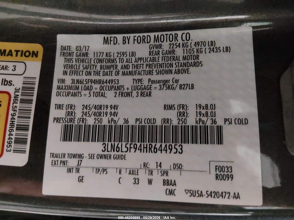 3LN6L5F94HR644953 2017 LINCOLN MKZ photo no. 9
