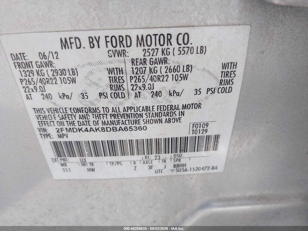 2FMDK4AK8DBA65360 2013 FORD EDGE photo no. 9