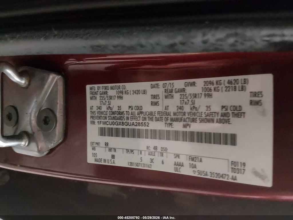 1FMCU0GX8GUA28552 2016 FORD ESCAPE photo no. 9