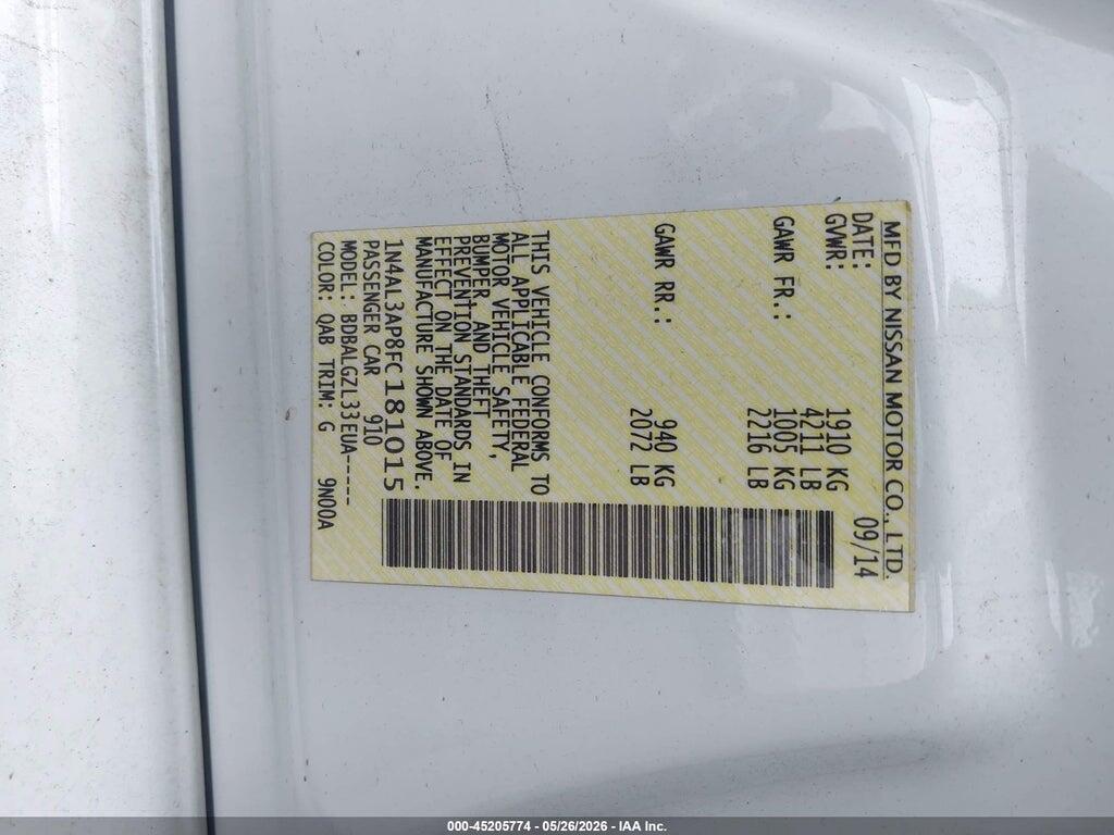 1N4AL3AP8FC181015 2015 NISSAN ALTIMA photo no. 9