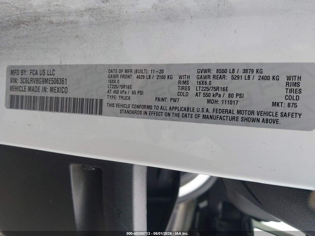 3C6LRVBG9ME506361 2021 RAM PROMASTER 1500 photo no. 9