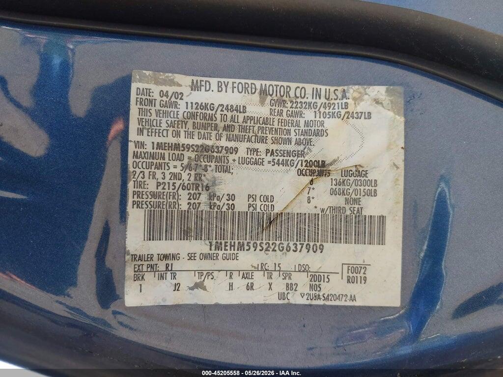 1MEHM59S22G637909 2002 MERCURY SABLE photo no. 9
