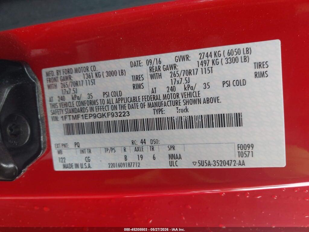 1FTMF1EP9GKF93223 2016 FORD F-150 photo no. 9