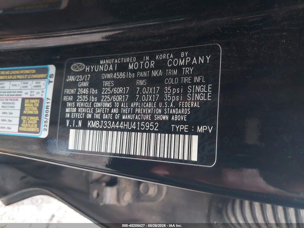 KM8J33A44HU415952 2017 HYUNDAI TUCSON photo no. 9
