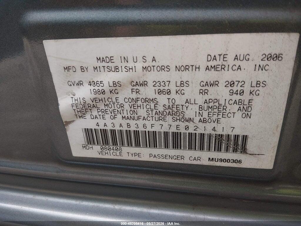 4A3AB36F77E021417 2007 MITSUBISHI GALANT photo no. 9