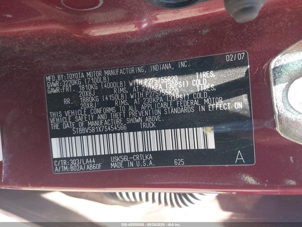 5TBBV581X7S454566 2007 TOYOTA TUNDRA photo no. 9