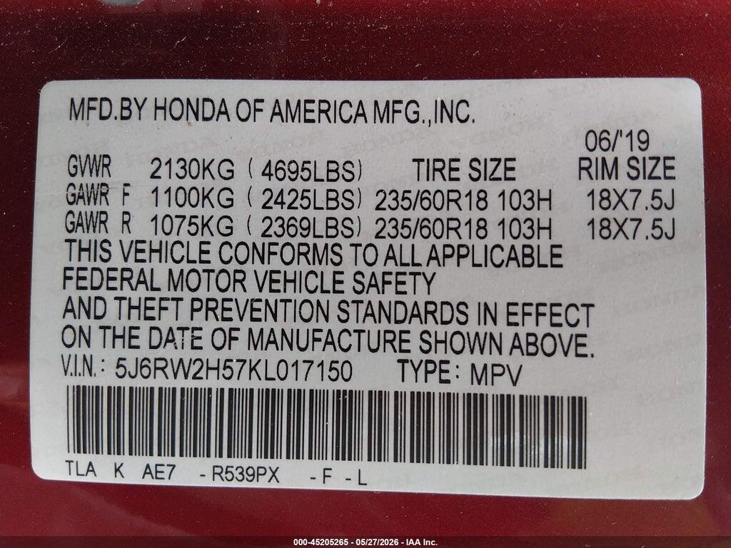 5J6RW2H57KL017150 2019 HONDA CR-V photo no. 9