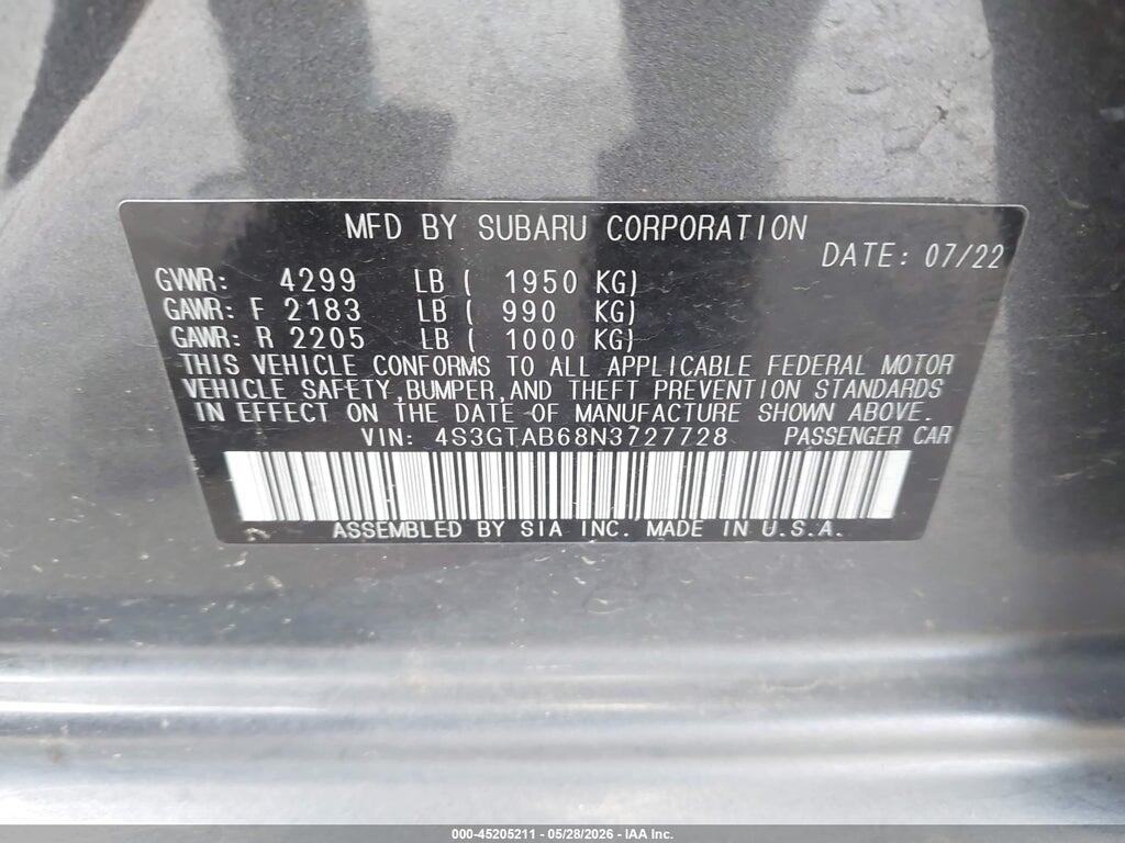 4S3GTAB68N3727728 2022 SUBARU IMPREZA photo no. 9