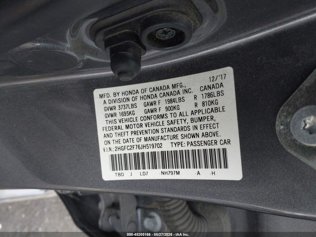 2HGFC2F76JH519702 2018 HONDA CIVIC photo no. 9