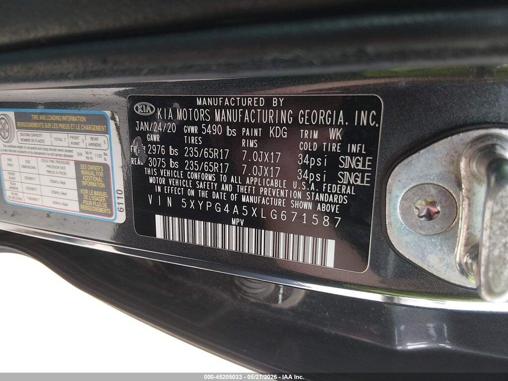 5XYPG4A5XLG671587 2020 KIA SORENTO photo no. 9
