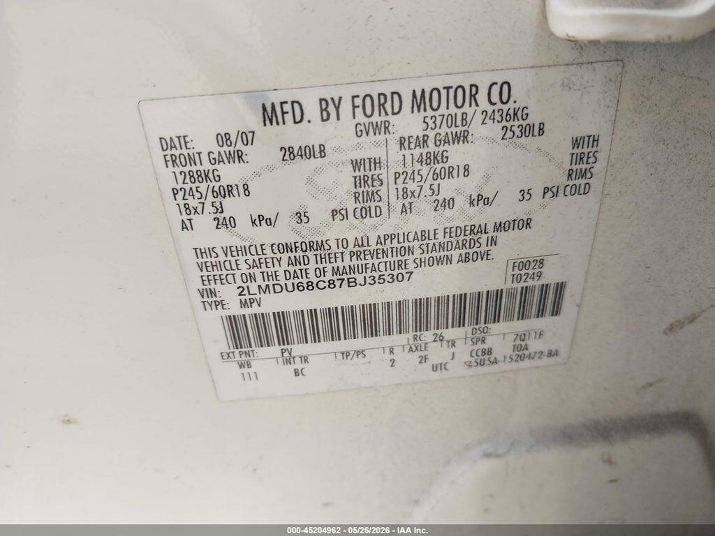 2LMDU68C87BJ35307 2007 LINCOLN MKX photo no. 9