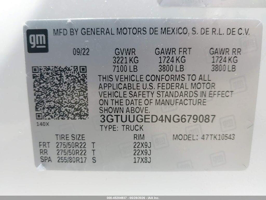 3GTUUGED4NG679087 2022 GMC SIERRA 1500 photo no. 9