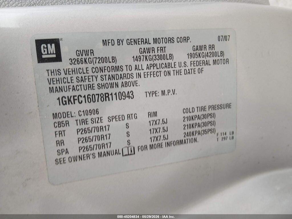 1GKFC16078R110943 2008 GMC YUKON XL 1500 photo no. 9