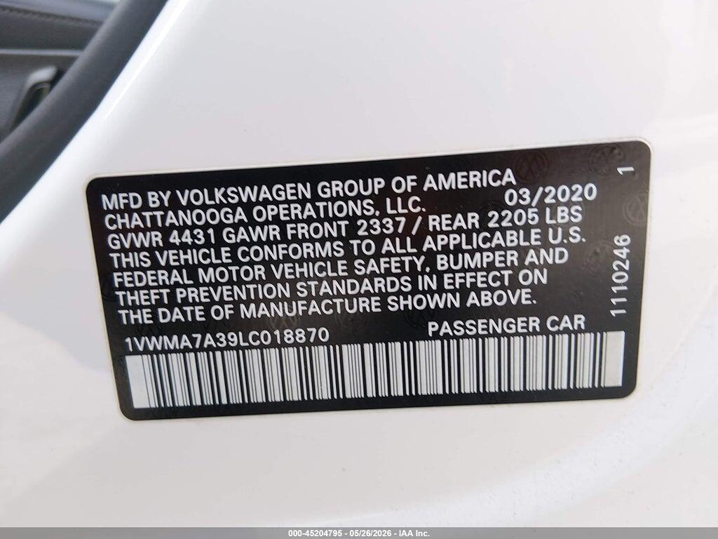 1VWMA7A39LC018870 2020 VOLKSWAGEN PASSAT photo no. 9
