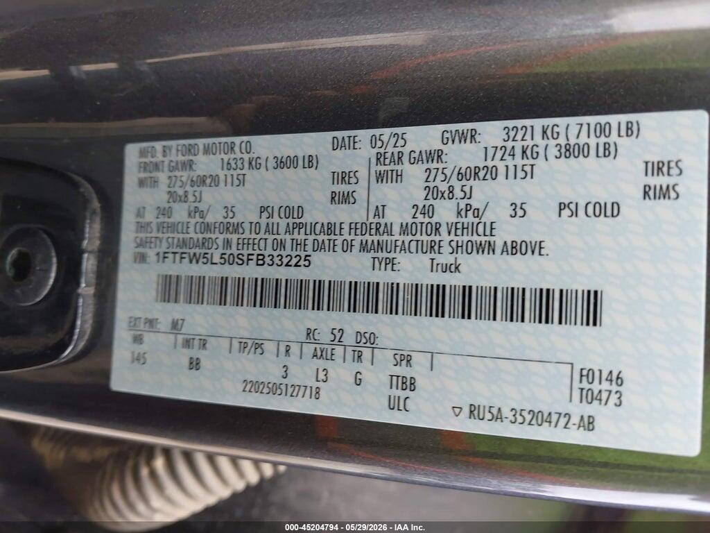 1FTFW5L50SFB33225 2025 FORD F-150 photo no. 9
