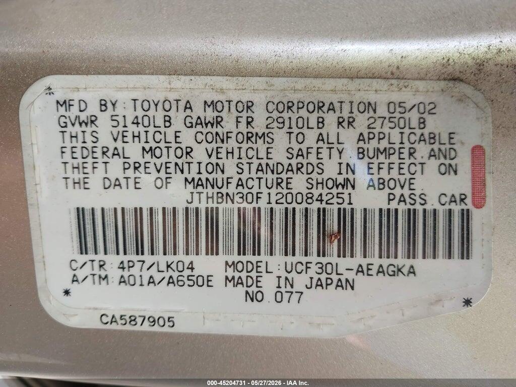 JTHBN30F120084251 2002 LEXUS LS 430 photo no. 9