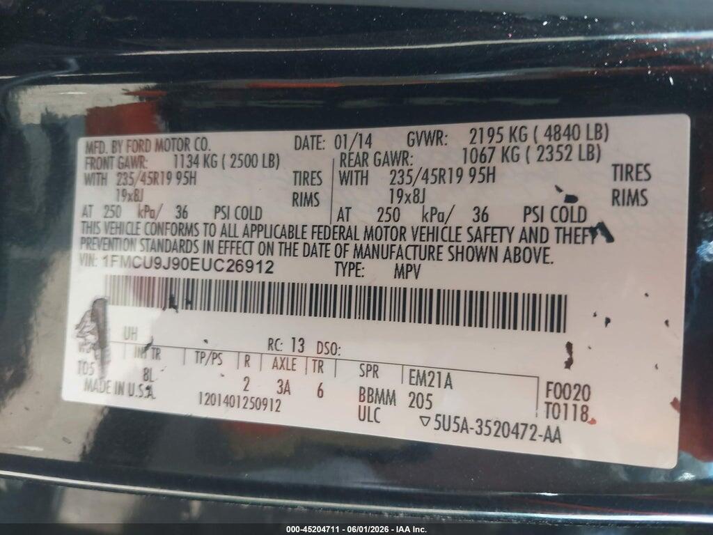 1FMCU9J90EUC26912 2014 FORD ESCAPE photo no. 9