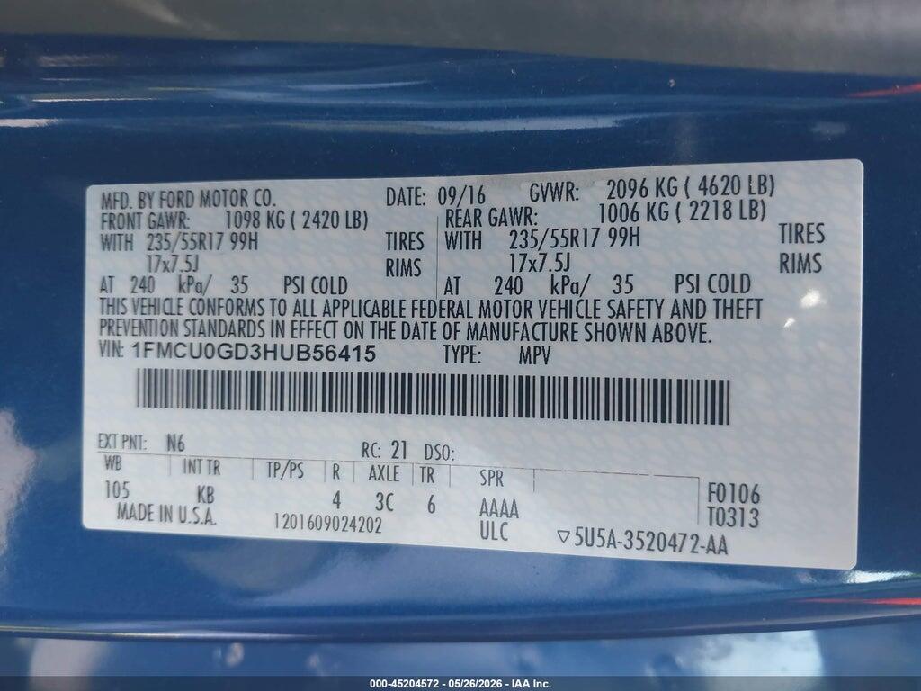1FMCU0GD3HUB56415 2017 FORD ESCAPE photo no. 9